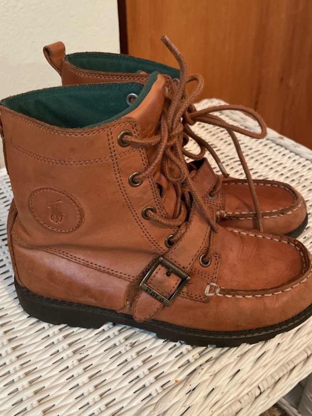 Polo by Ralph Lauren Kids Tan Leather Lace-Up Boots with Green Lining